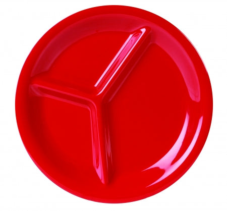 Set of 12, Compartment plates, 27cm diameter - Red